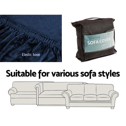 Artiss Sofa Cover Couch Covers 2 Seater Velvet Sapphire 5