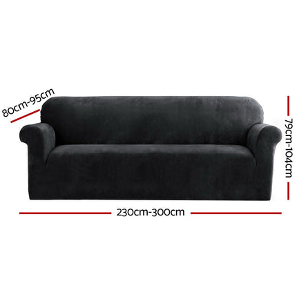 Artiss Sofa Cover Couch Covers 4 Seater Velvet Black 2