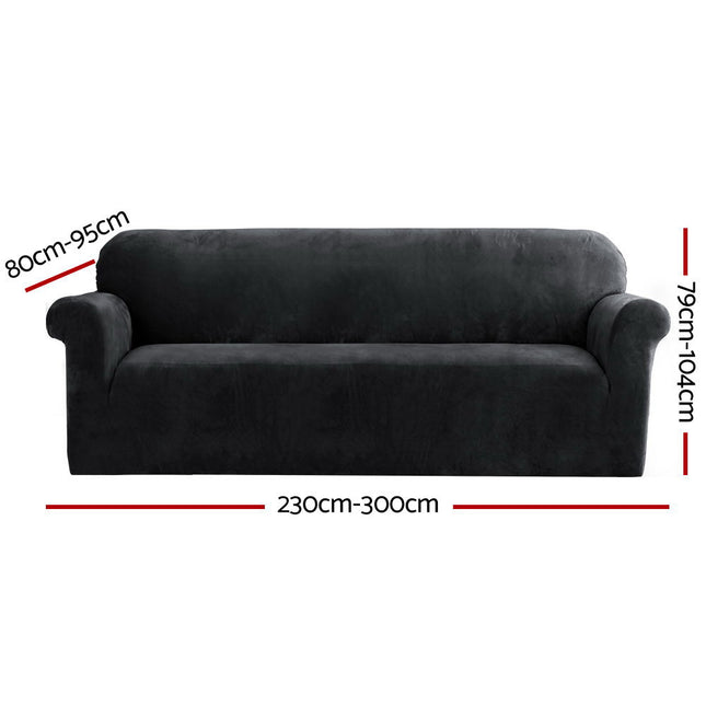 Artiss Sofa Cover Couch Covers 4 Seater Velvet Black 2