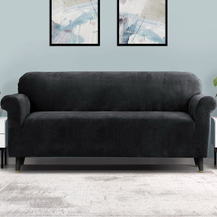 Artiss Sofa Cover Couch Covers 4 Seater Velvet Black 8