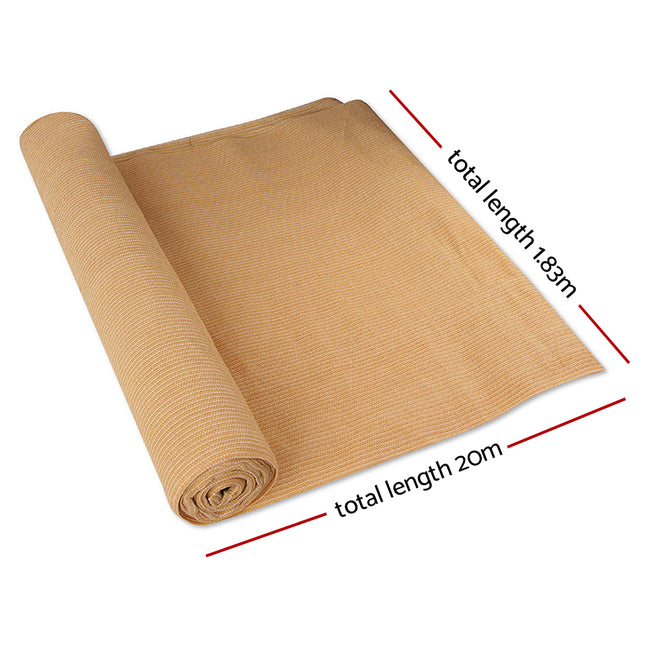 Instahut 70% Shade Cloth 1.83x20m Shadecloth Sail Heavy Duty Beige 2