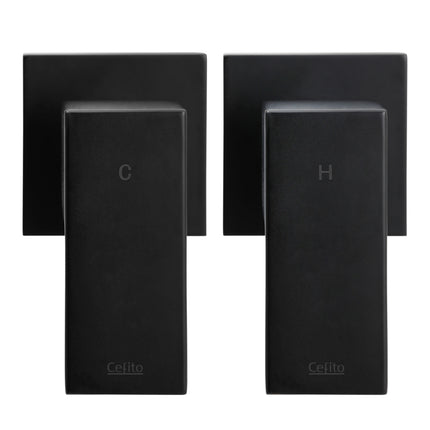 Cefito Shower Twins Tap Wall Bath Taps Brass Hot Cold Basin Bathroom Black 3