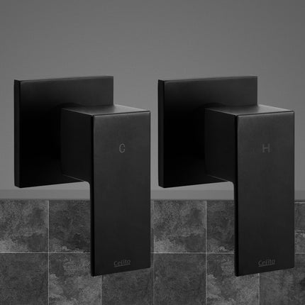 Cefito Shower Twins Tap Wall Bath Taps Brass Hot Cold Basin Bathroom Black 8