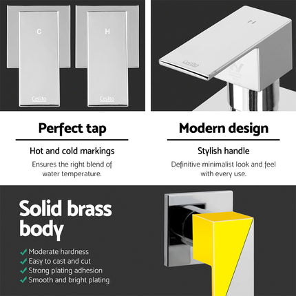 Cefito Shower Twins Tap Wall Bath Taps Brass Hot Cold Basin Bathroom Chrome 4