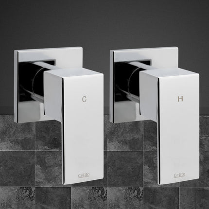 Cefito Shower Twins Tap Wall Bath Taps Brass Hot Cold Basin Bathroom Chrome 8