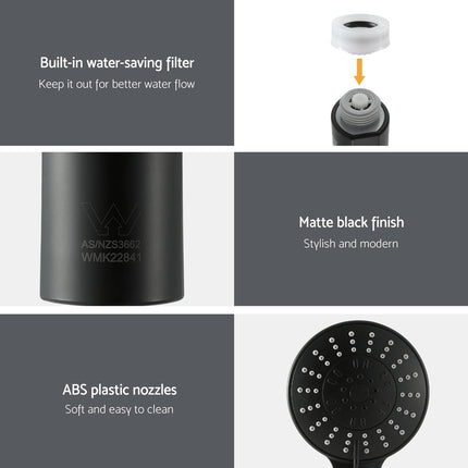 Handheld Shower Head 4.5" High Pressure 5 Modes Poweful Round Black 6