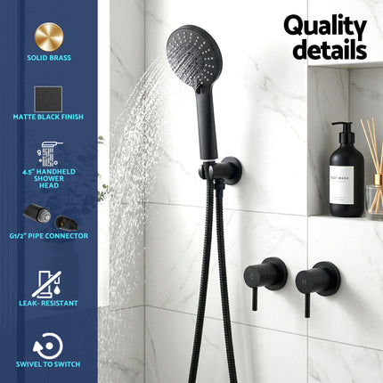 Cefito 4.5" Handheld Shower Head Round with Wall Twin Swivel Bathroom Tap 5