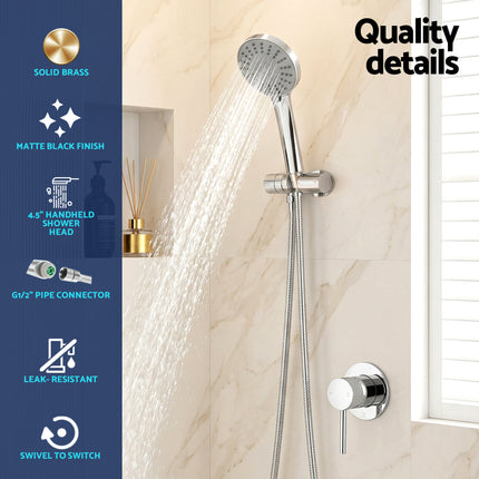 Cefito 4.5" Handheld Shower Head Round with Wall Bathroom Mixer Silver 5