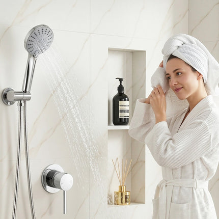 Cefito 4.5" Handheld Shower Head Round with Wall Bathroom Mixer Silver 10