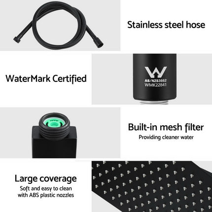 10'' Rain Shower Head Set Handheld Square High Pressure Black 6