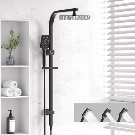 10'' Rain Shower Head Set Handheld Square High Pressure Black 7