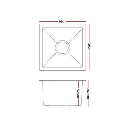 Cefito Kitchen Sink 36X36CM Stainless Steel Nano Basin Single Bowl Silver 2