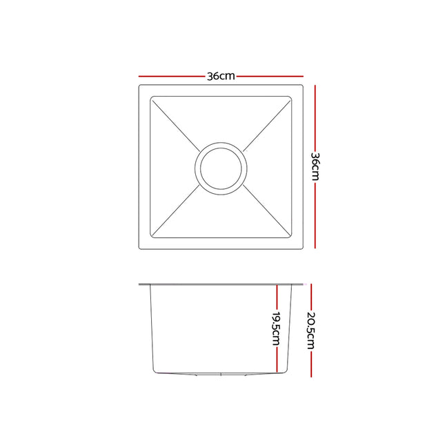Cefito Kitchen Sink 36X36CM Stainless Steel Nano Basin Single Bowl Silver 2