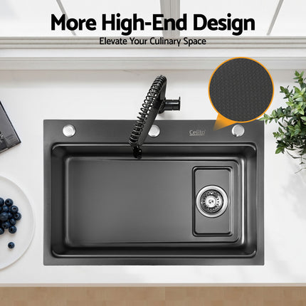 Cefito Kitchen Sink 304 Stainless Steel Bar Sink Millet Grain Water Basin Sink 4