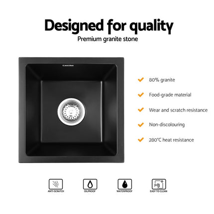 Cefito Kitchen Sink 38x38cm Granite Stone Sink Single Bowl Black 4