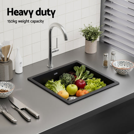 Cefito Kitchen Sink 38x38cm Granite Stone Sink Single Bowl Black 5