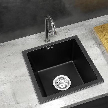 Cefito Kitchen Sink 38x38cm Granite Stone Sink Single Bowl Black 7