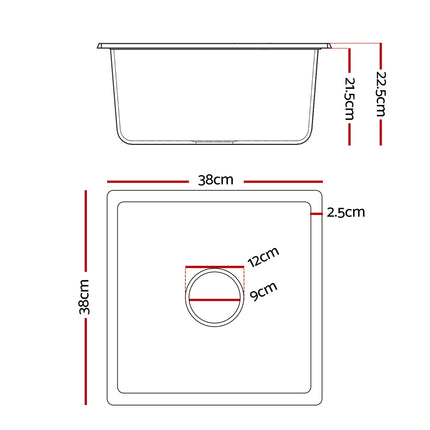Cefito Kitchen Sink 38x38cm Granite Stone Sink Single Bowl White 2