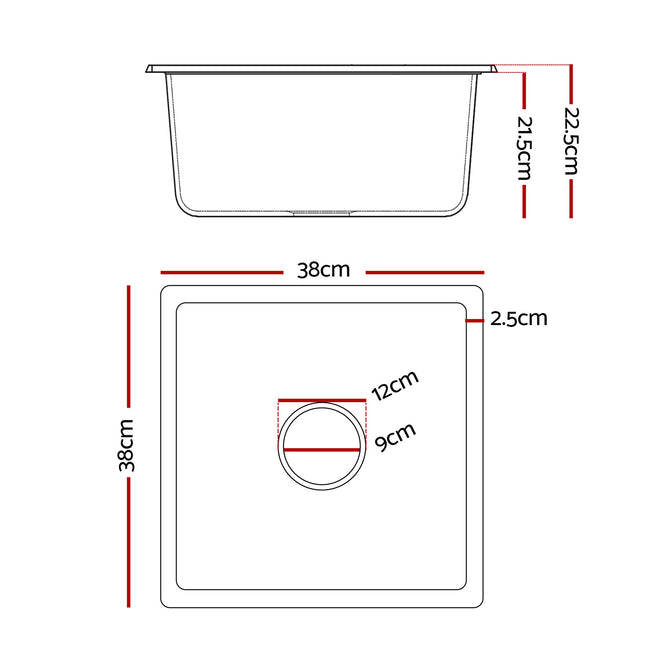 Cefito Kitchen Sink 38x38cm Granite Stone Sink Single Bowl White 2