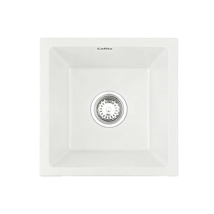 Cefito Kitchen Sink 38x38cm Granite Stone Sink Single Bowl White 3
