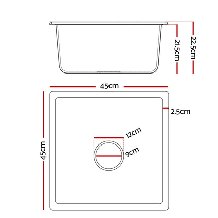 Cefito Kitchen Sink 45x45cm Granite Stone Sink Single Bowl Black 2