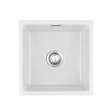 Cefito Kitchen Sink 45x45cm Granite Stone Sink Single Bowl White 3