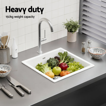 Cefito Kitchen Sink 45x45cm Granite Stone Sink Single Bowl White 5