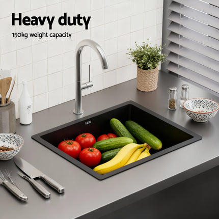 Cefito Kitchen Sink 55x45cm Granite Stone Sink Single Bowl Black 5