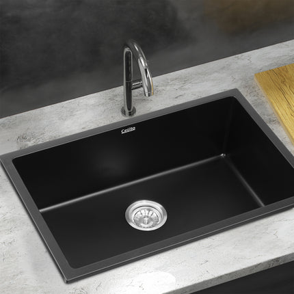 Cefito Kitchen Sink 70x45cm Granite Stone Sink Single Bowl Black 7