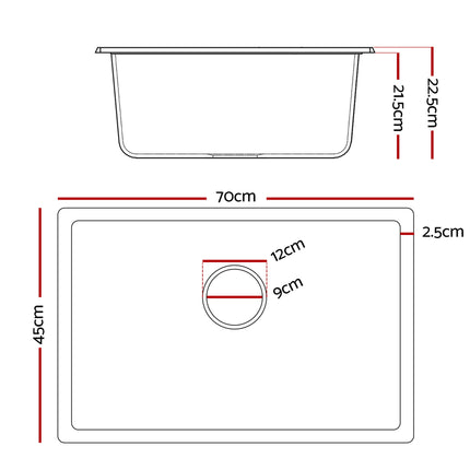 Cefito Kitchen Sink 70x45cm Granite Stone Sink Single Bowl White 2
