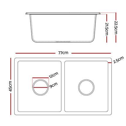 Cefito Kitchen Sink 77x45cm Granite Stone Sink Double Bowl White 2