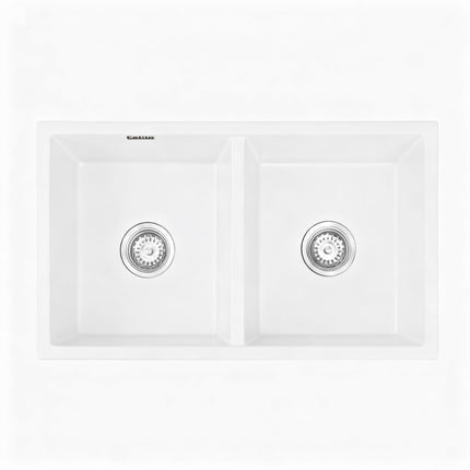 Cefito Kitchen Sink 77x45cm Granite Stone Sink Double Bowl White 3