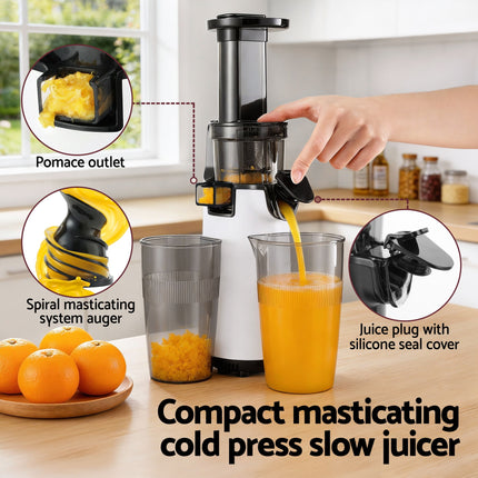 Devanti Slow Juicer Cold Press Fruit Juice Extractor 130W White 4