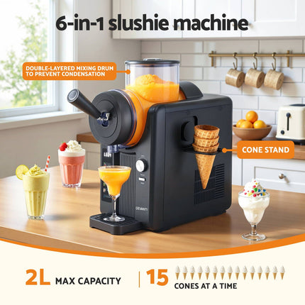 Devanti 2L Slushie Machine Ice Cream Maker Frozen Smoothies Milkshakes Black 4