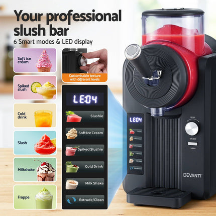 Devanti 2L Slushie Machine Ice Cream Maker Frozen Smoothies Milkshakes Black 7