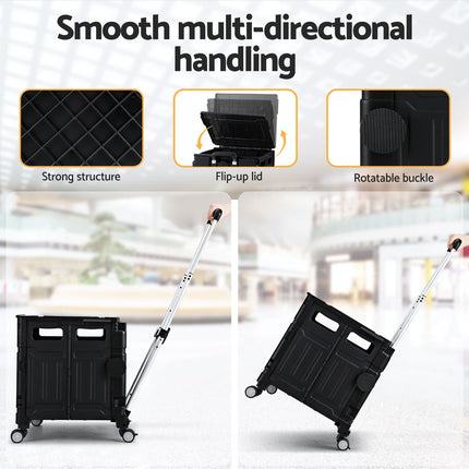 Emajin Shopping Trolley Cart 75L Foldable Black 4