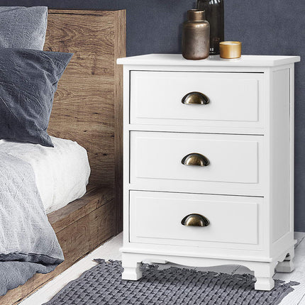 Artiss 2x Bedside Table 3 Drawers Vintage - THYME White