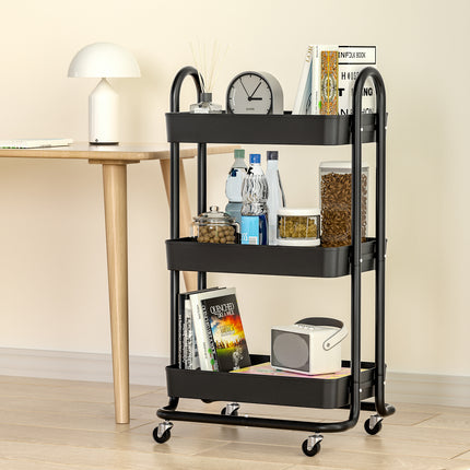 Artiss Storage Trolley Kitchen Cart 3 Tiers Rack Shelf Organiser Wheels Black 5