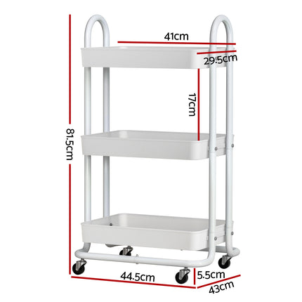 Artiss Storage Trolley Kitchen Cart 3 Tiers Rack Shelf Organiser Wheels White 2