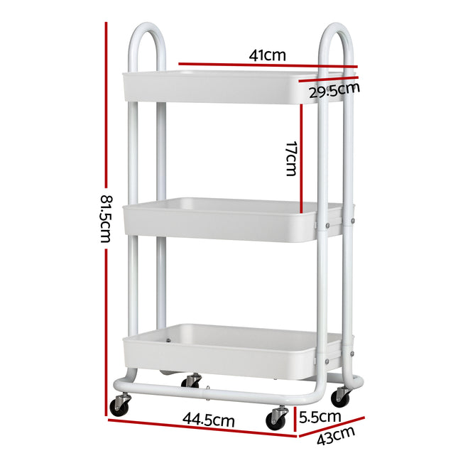 Artiss Storage Trolley Kitchen Cart 3 Tiers Rack Shelf Organiser Wheels White 2