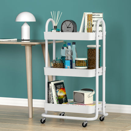 Artiss Storage Trolley Kitchen Cart 3 Tiers Rack Shelf Organiser Wheels White 5
