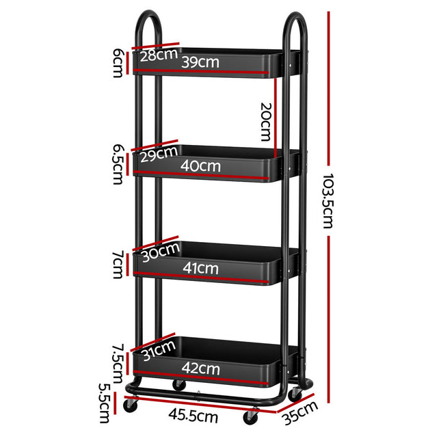 Artiss Storage Trolley Kitchen Cart 4 Tiers Black 2