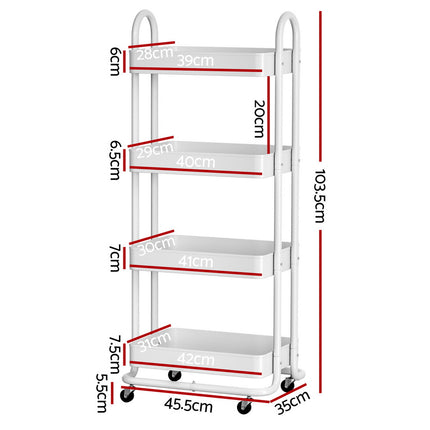 Artiss Storage Trolley Kitchen Cart 4 Tiers White 2