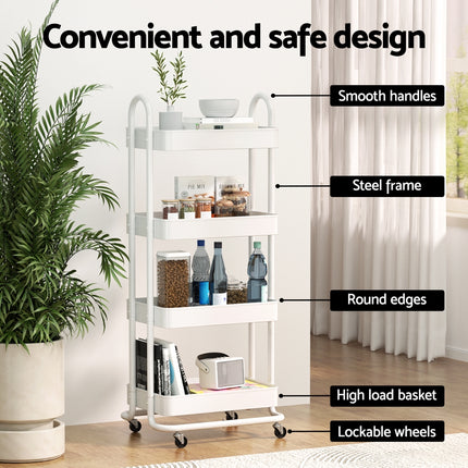 Artiss Storage Trolley Kitchen Cart 4 Tiers White 6