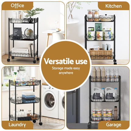 Artiss 3-Tier Shelving Unit Adjustable Garage Storage Kitchen Rack With Wheels 5