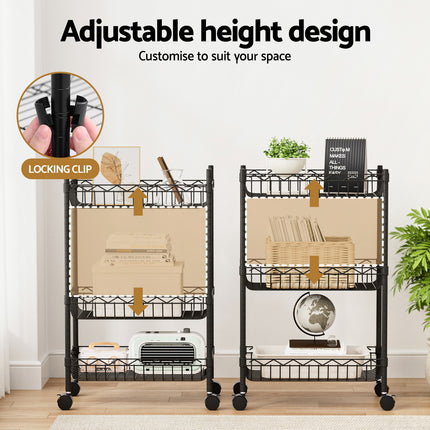 Artiss 3-Tier Shelving Unit Adjustable Garage Storage Kitchen Rack With Wheels 7