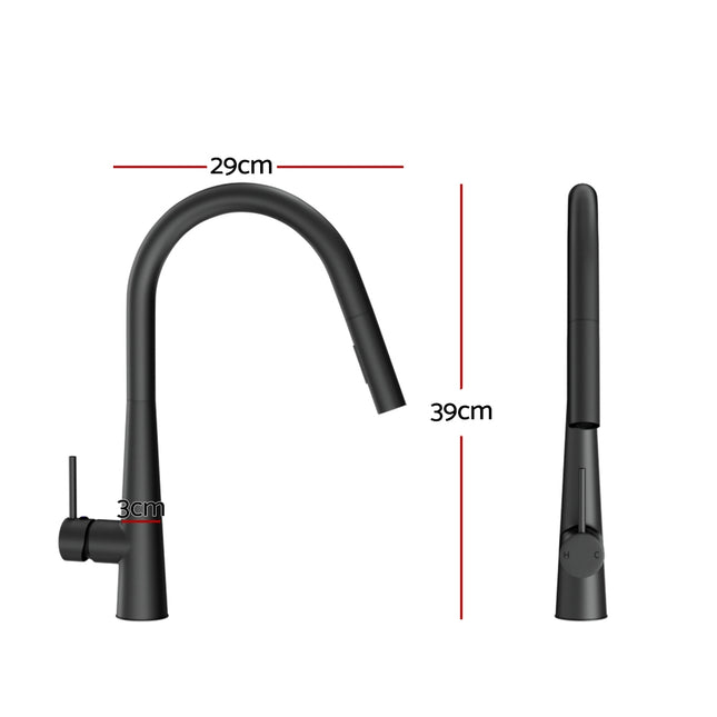 Cefito Kitchen Mixer Tap Pull Out Round 2 Mode Sink Basin Faucet Swivel WELS Black