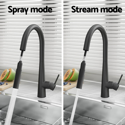 Cefito Kitchen Mixer Tap Pull Out Round 2 Mode Sink Basin Faucet Swivel WELS Black