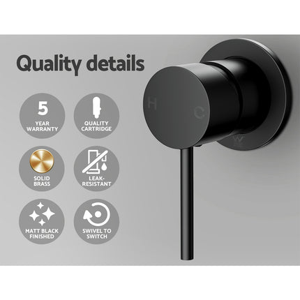 Cefito Basin Mixer Wall Tap Round Brass Faucet Shower Bathtub Black 5