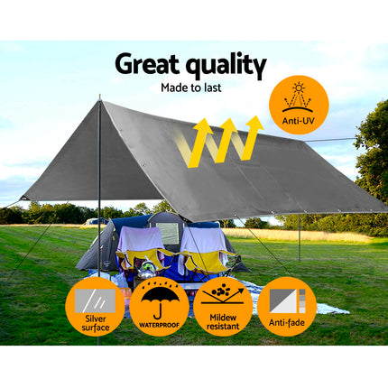 Instahut Tarp Tarpaulin 3.6x7.3m Canvas Camping Heavy Duty Sun Cover 4
